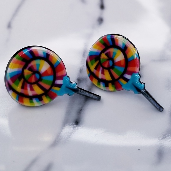 Large Cartoon Lollipop Candy Resin Stud Earrings - Picture 2 of 3